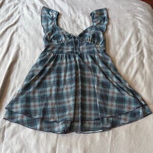 Wild Fable Blue and Brown Plaid Mini Dress Juniors Size Medium